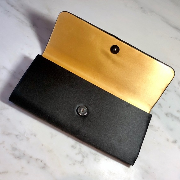 Black Satin + Gold Iridescent Lace Formal Clutch - Picture 6 of 8